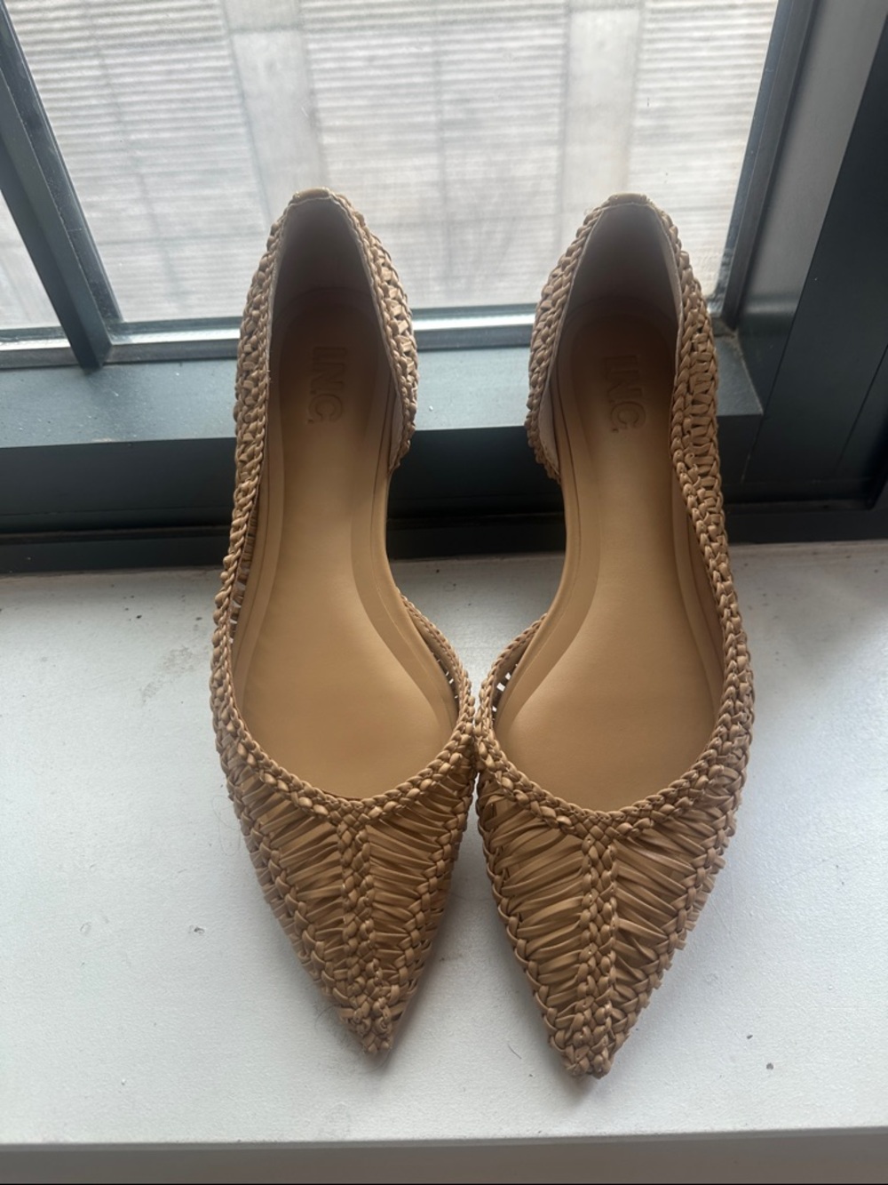 INC International Concepts Woven Pointed-Toe Flats in Tan